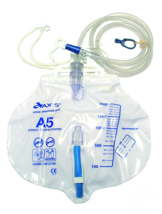 Aaxis Urine Drainage Bag A5 Closed System Sterile 2000mL - Box of 20