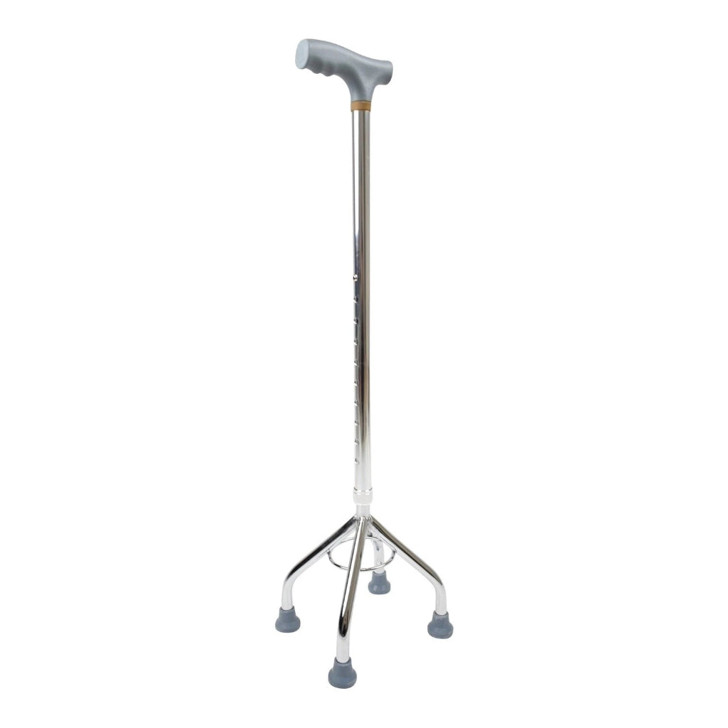 Close up of the non-slip rubber tips on the wide and narrow base of the Quad Cane, Large Base