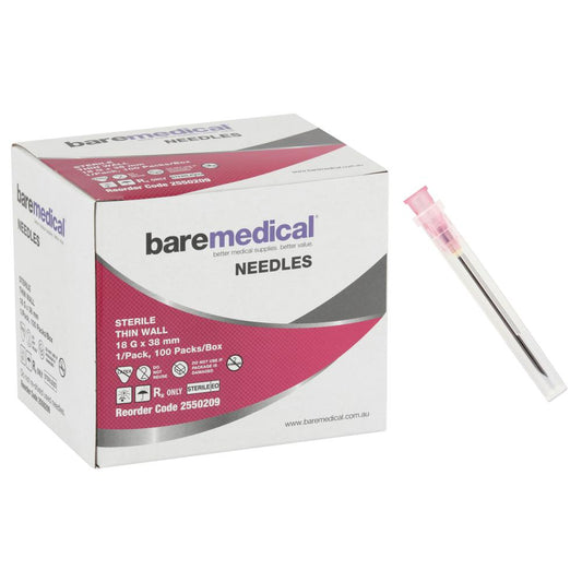 Baremedical Hypodermic Needles 18G x 38mm - Box of 100