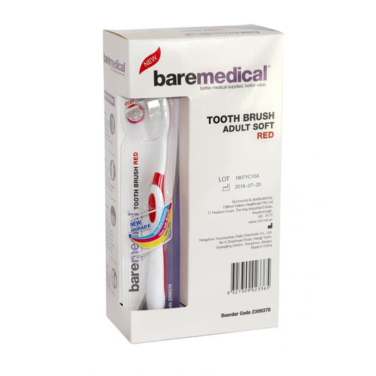BareMedical Tooth Brush Adult Soft Red (Box of 12)