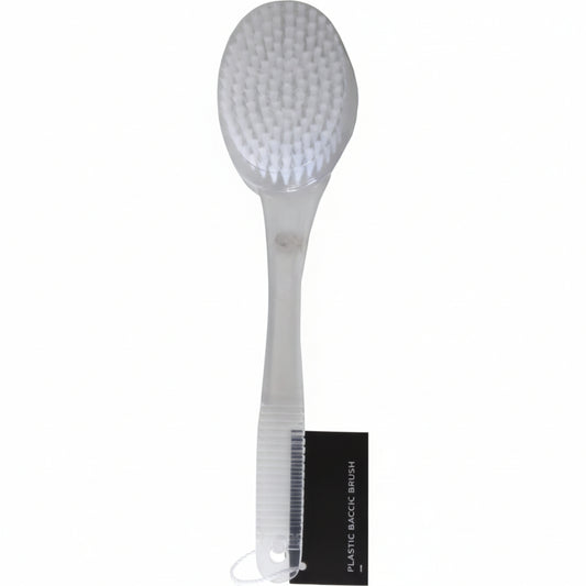 Beauty+ Bath Brush Plastic 35cm long handle for back cleaning and exfoliation.