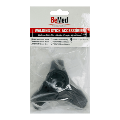 Close-up of BeMed Walking Stick Tip 3 Legs Black showing the three-leg design.