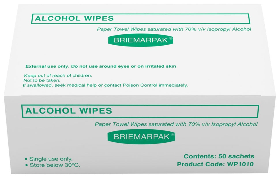Briemar Alcohol Wipes with 70% IPA (Paper Towel) - Box of 50