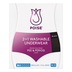 Poise® 2-in-1 Incontinence and Period Underwear Size 10-12 - (Waist: 71-76cm) (Hips: 98-103cm)