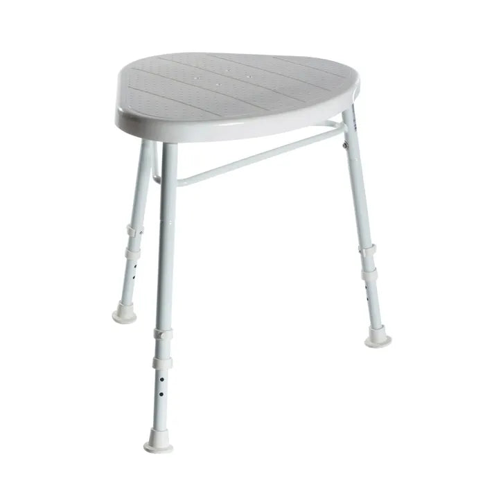 Days Corner Shower Stool front view showing unique corner shape and plastic moulded seat for bathroom safety