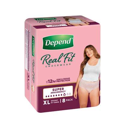 Depend Real Fit Super Underwear for Women (Carton of 4 x 8pk)