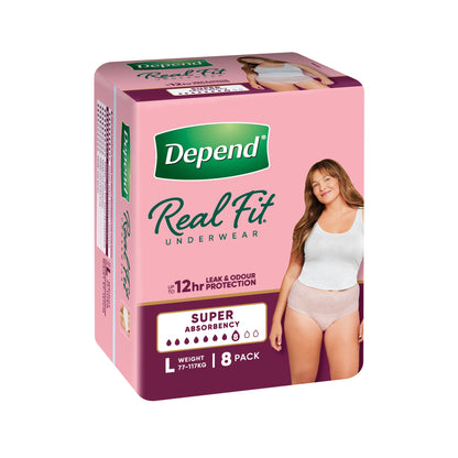 Depend Real Fit Super Underwear for Women (Carton of 4 x 8pk)