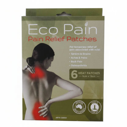 Person applying Eco Pain Eze Pain Relief Patch to lower back for pain relief.