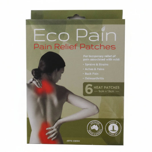 Person applying Eco Pain Eze Pain Relief Patch to lower back for pain relief.