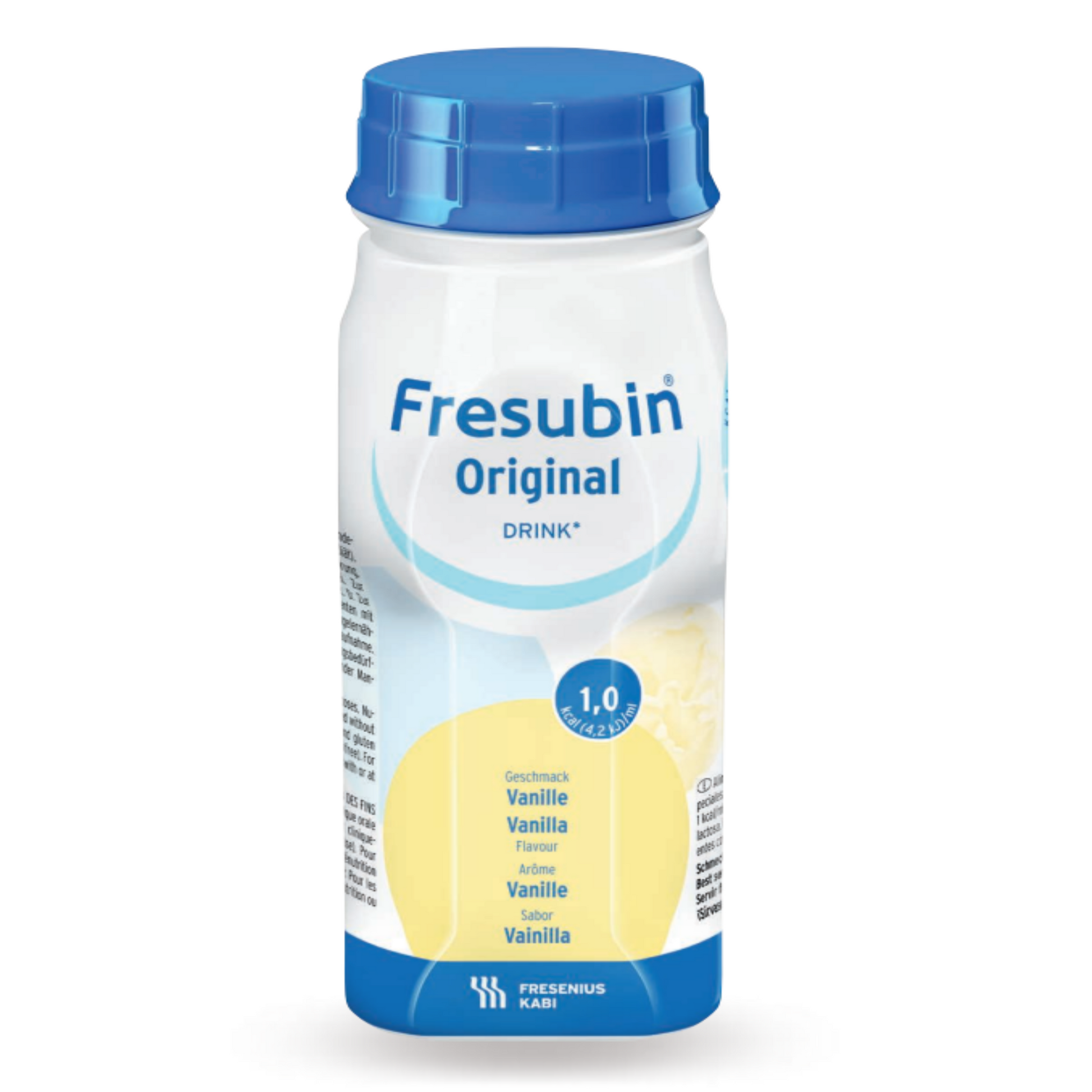 Single bottle of Fresubin Original Vanilla ready to drink nutritional supplement