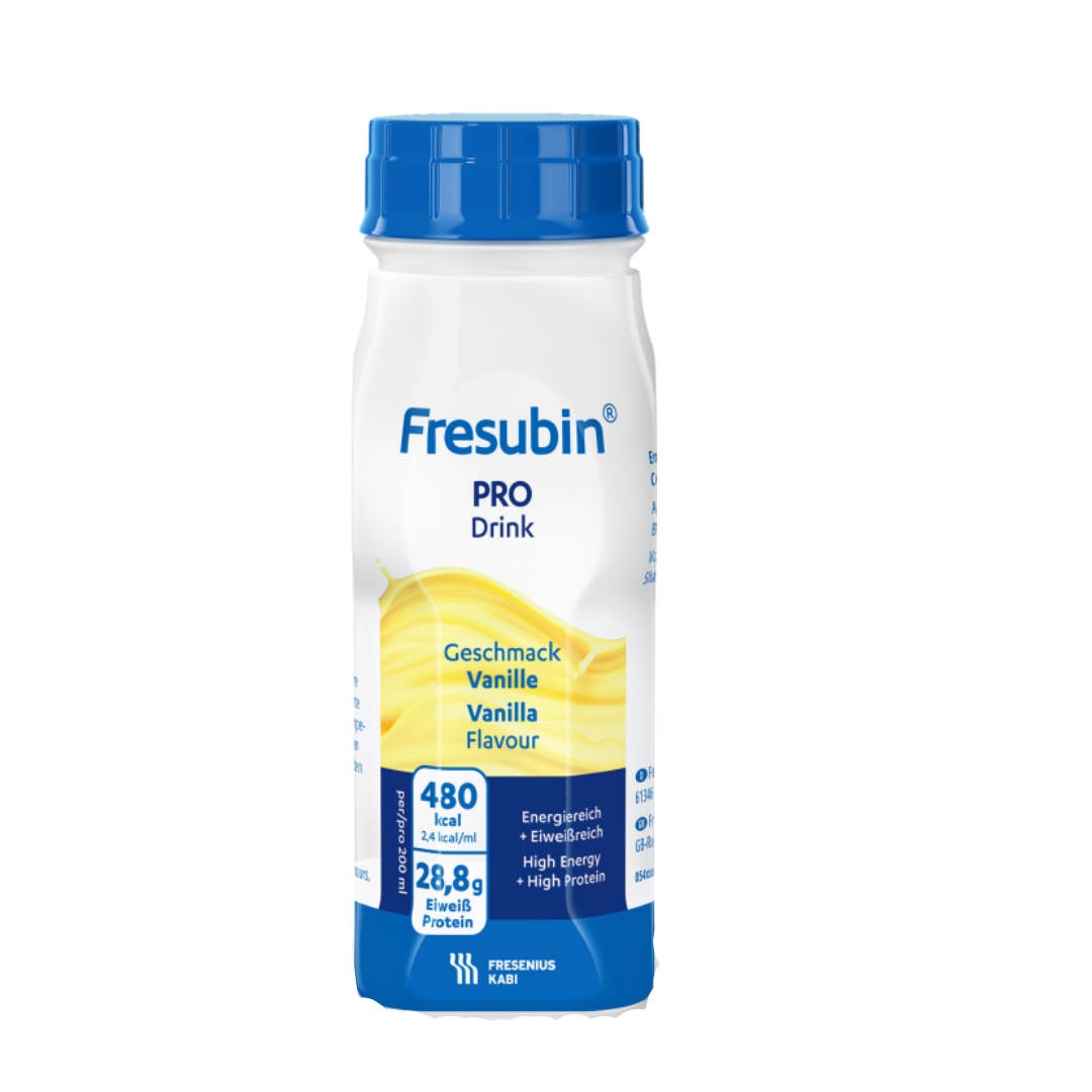 Fresubin PRO Drink 200ml – Vanilla Flavor, a balanced nutritional drink with 480 kcal and 28.8g protein for muscle maintenance and energy.