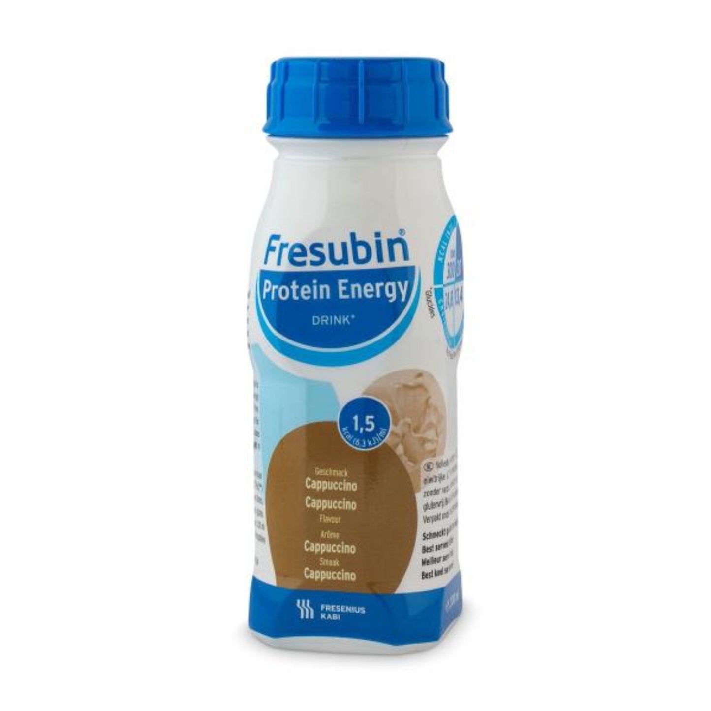 Fresubin Protein Energy Drink 200ml in Cappuccino flavor - high protein and high energy nutritional supplement.