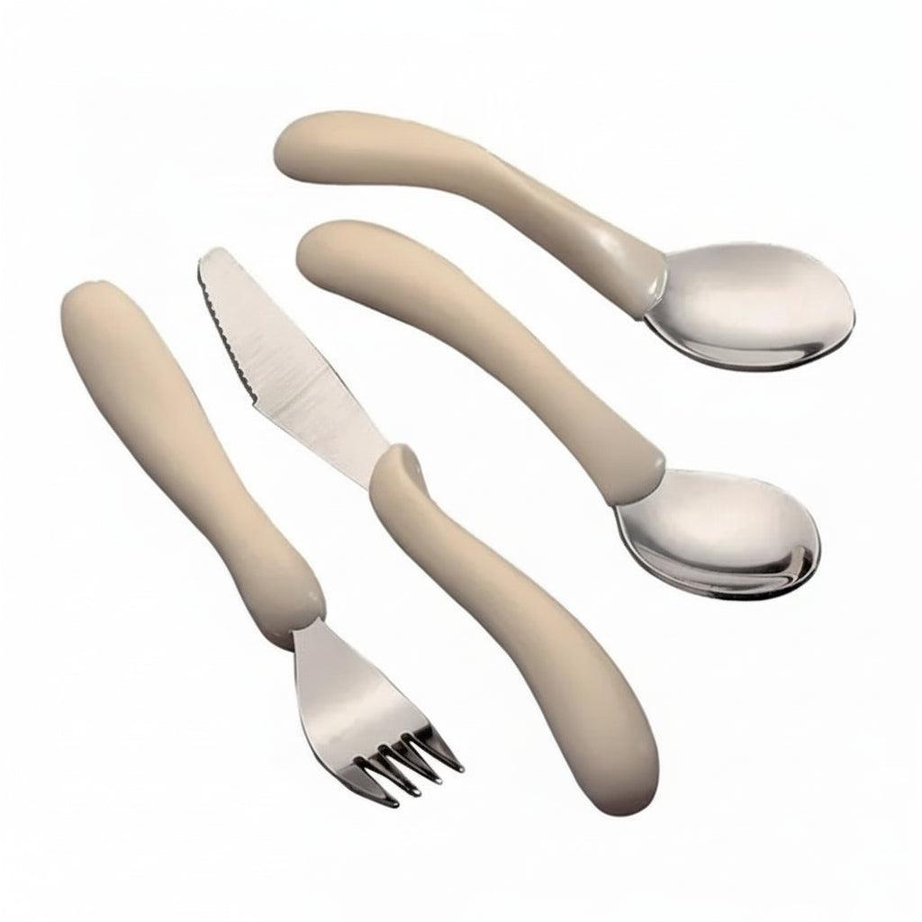 Close-up of Knife and Fork shaped indent for index finger on Homecraft Caring Cutlery for restricted movement support