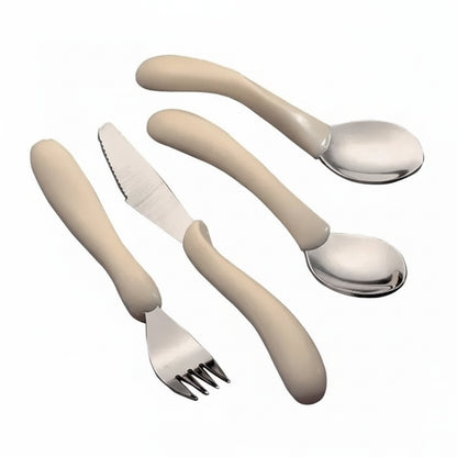 Close-up of Knife and Fork shaped indent for index finger on Homecraft Caring Cutlery for restricted movement support