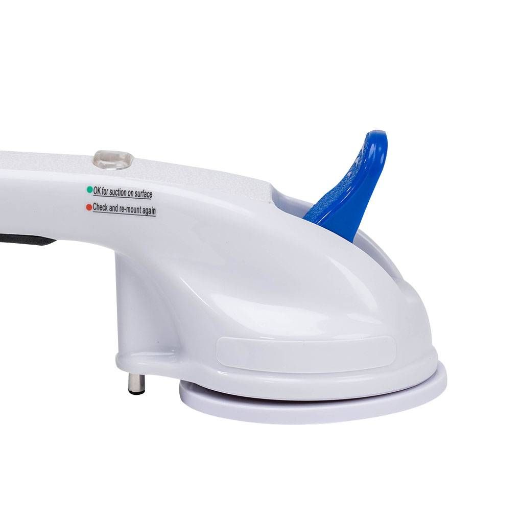 Homecraft Suction Grab Rail attached to smooth bathroom tiles providing shower stability and balance.