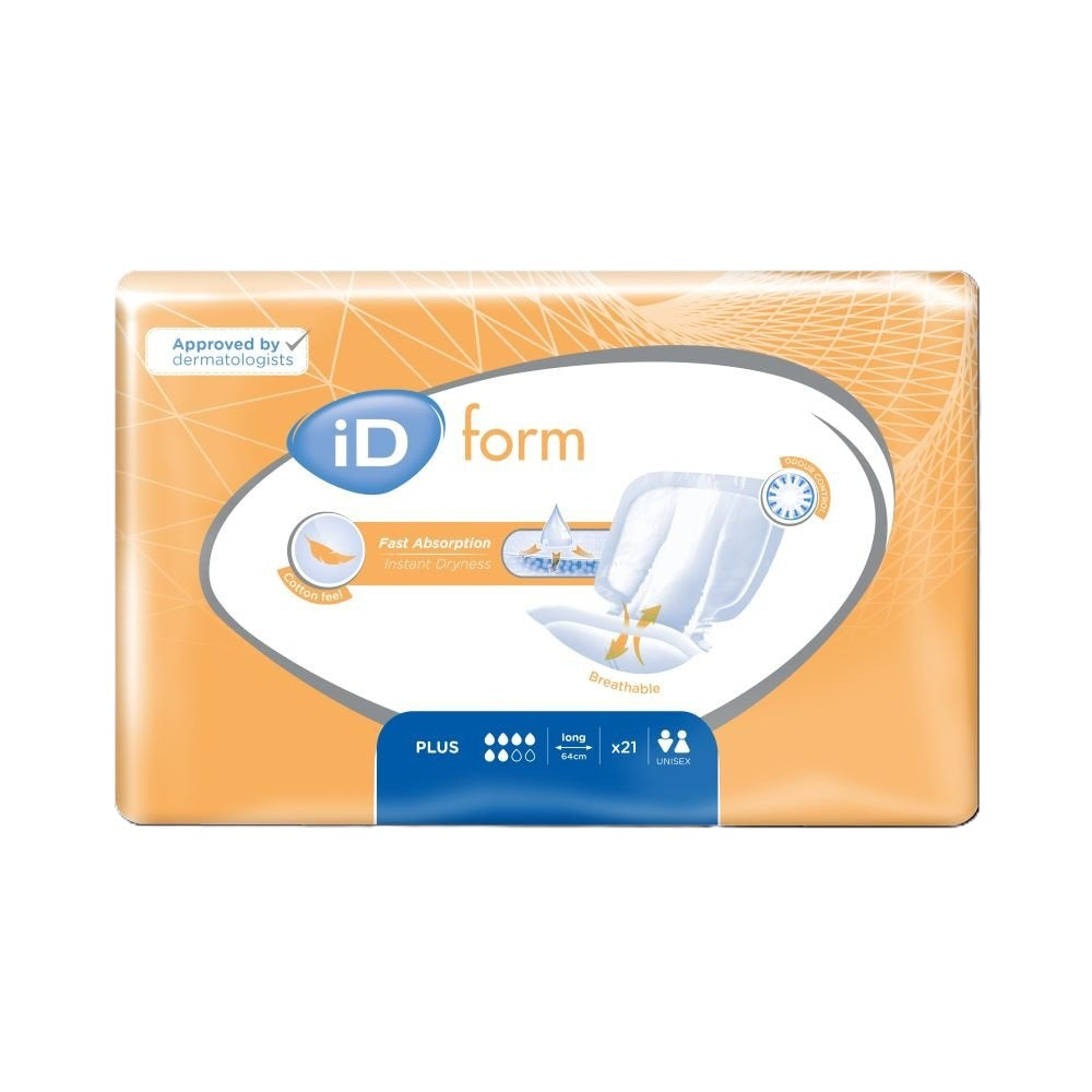 Package of iD Form adult diapers on a white background