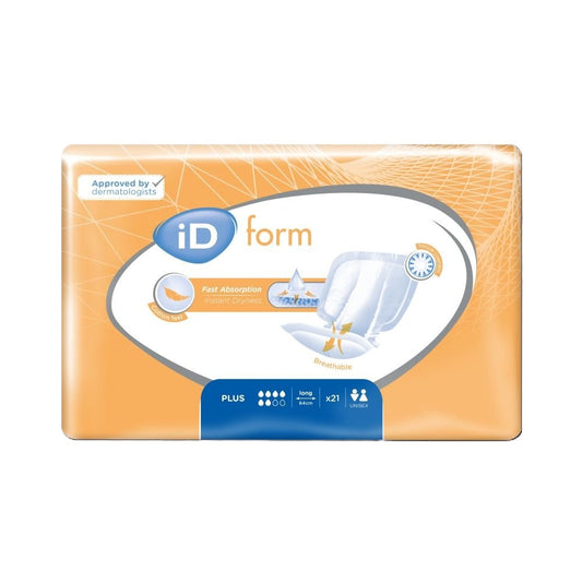 Package of iD Form adult diapers on a white background