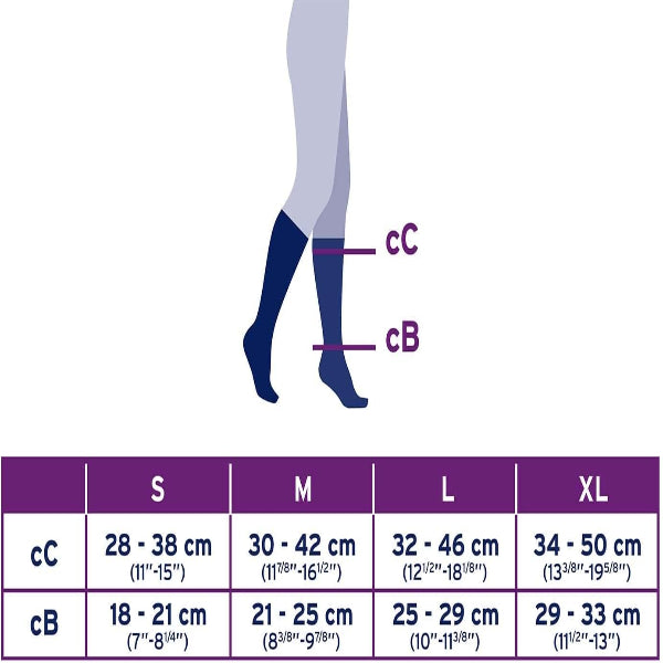 Measurement guide for selecting the correct size of JOBST soSoft compression stockings, including ankle and calf circumference measurements.