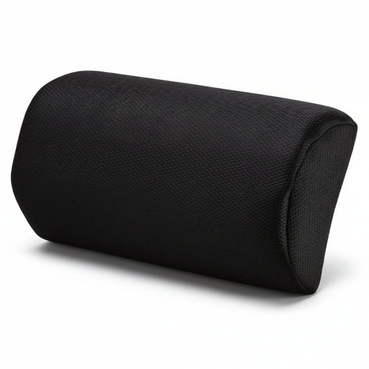 Max Mobility lumbar half‑roll memory foam cushion with removable black velour cover