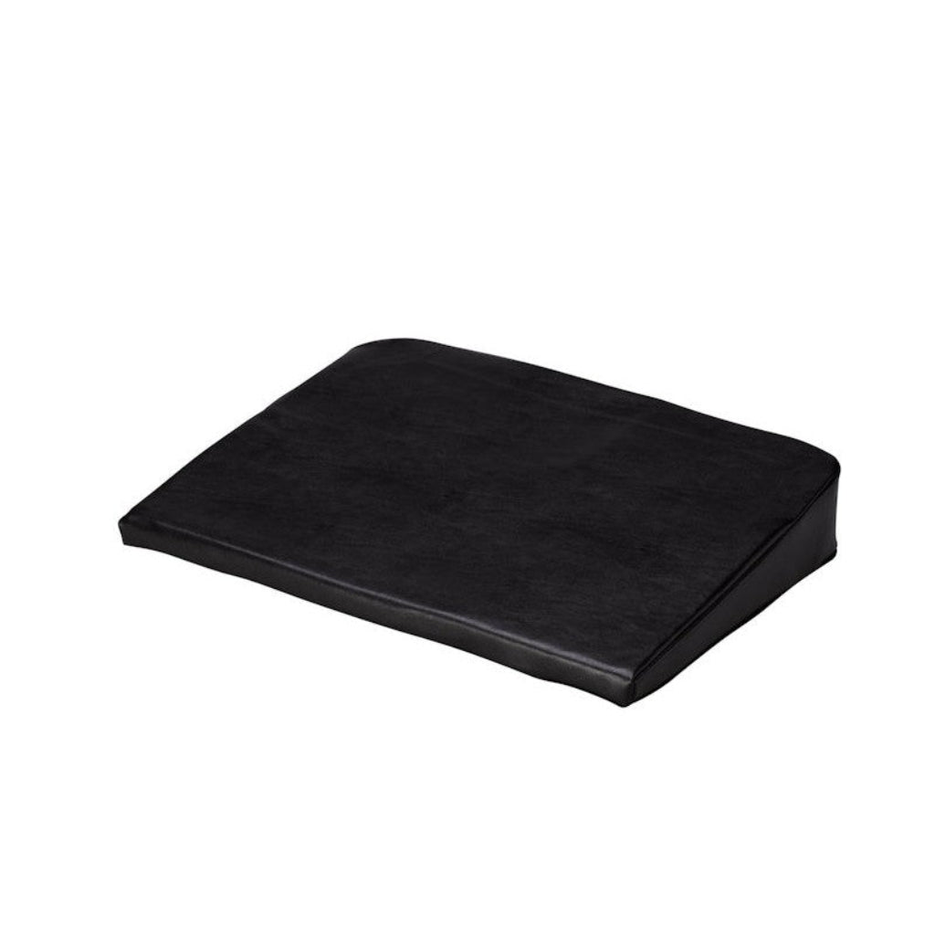 Max Mobility wedge cushion PU foam with removable coccyx cut-out and black removable cover.