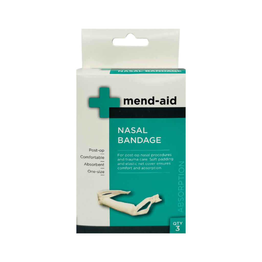 Mend-Aid Nasal Bandage - Sterile, box of 3, for post-surgery or injury care.
