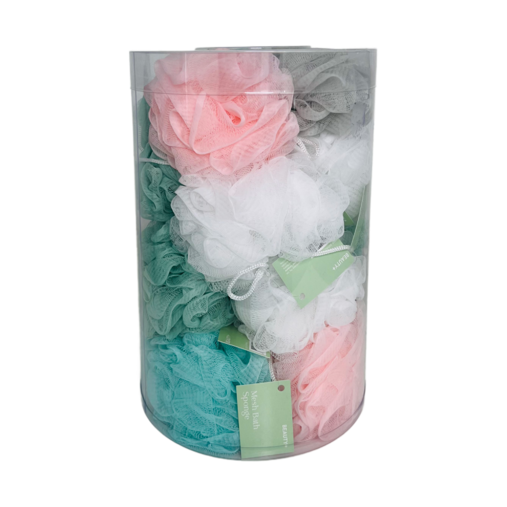 Mesh sponge pack of 15 bath and shower sponges.