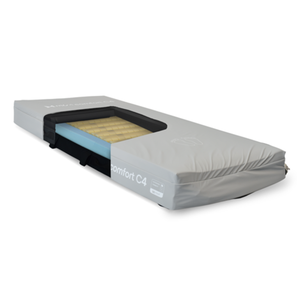 MoviComfort C4 powered hybrid mattress King Single 1050mm wide on a care bed.