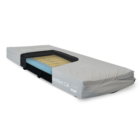 MoviComfort C4 powered hybrid mattress King Single 1050mm wide on a care bed.