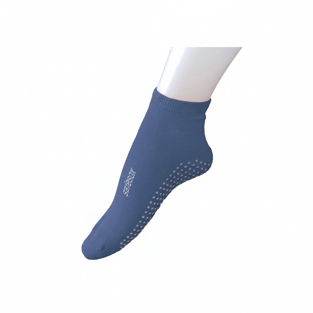 Safesox premium slip-resistant socks in navy blue with dot-grip pattern 