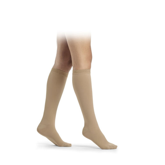 Sigvaris Cotton Class 2 Calf Knobbed Grip-Top Closed Toe - Nature