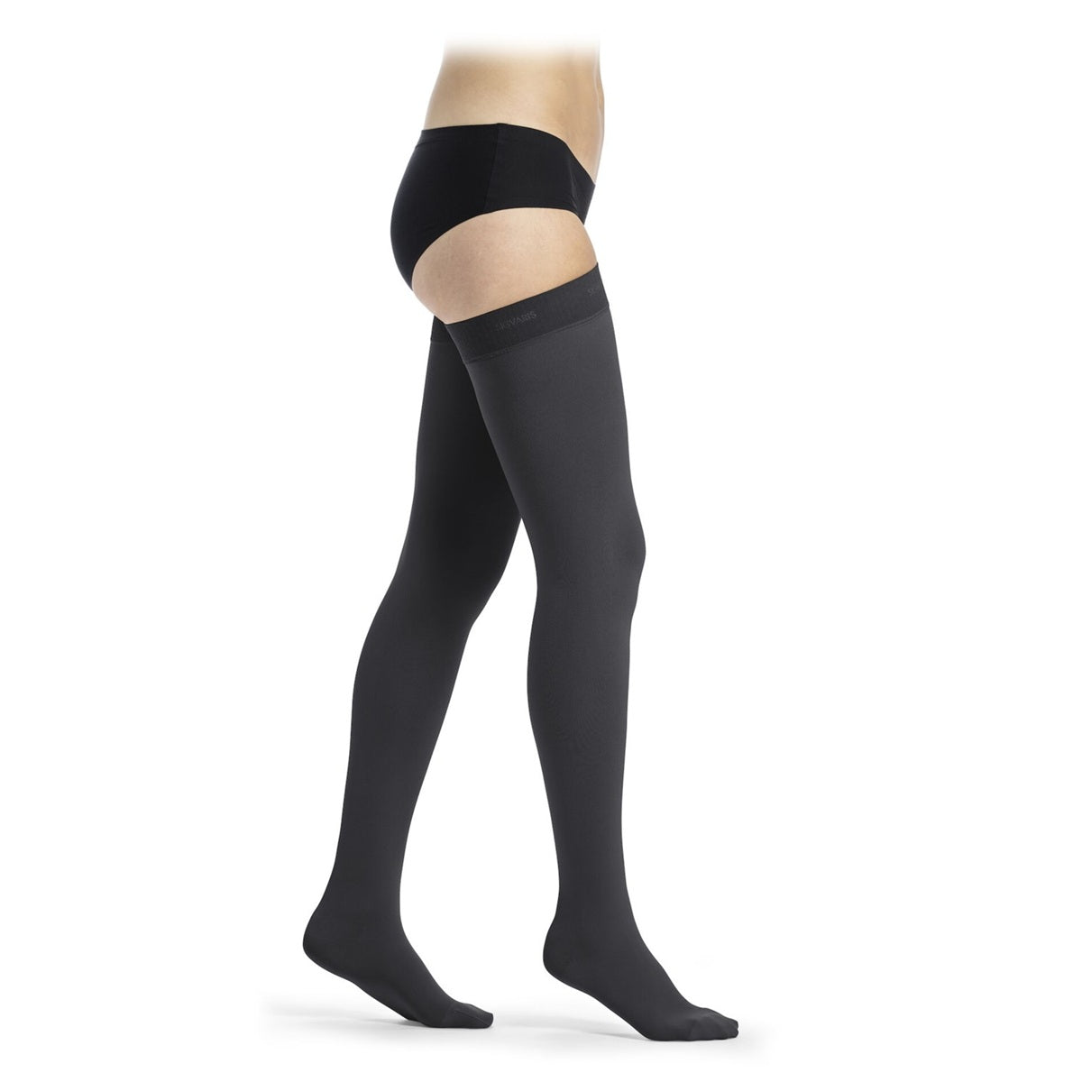 Sigvaris Cotton Class 2 Thigh Knobbed Grip-Top Closed Toe - Black