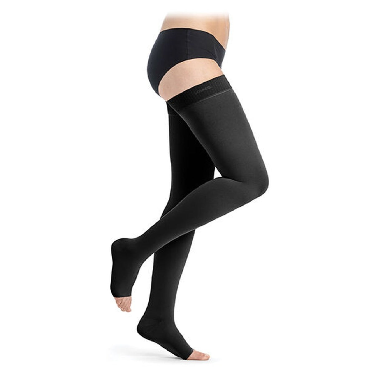 Sigvaris Cotton Class 2 Thigh Knobbed Grip-Top Open Toe - Black