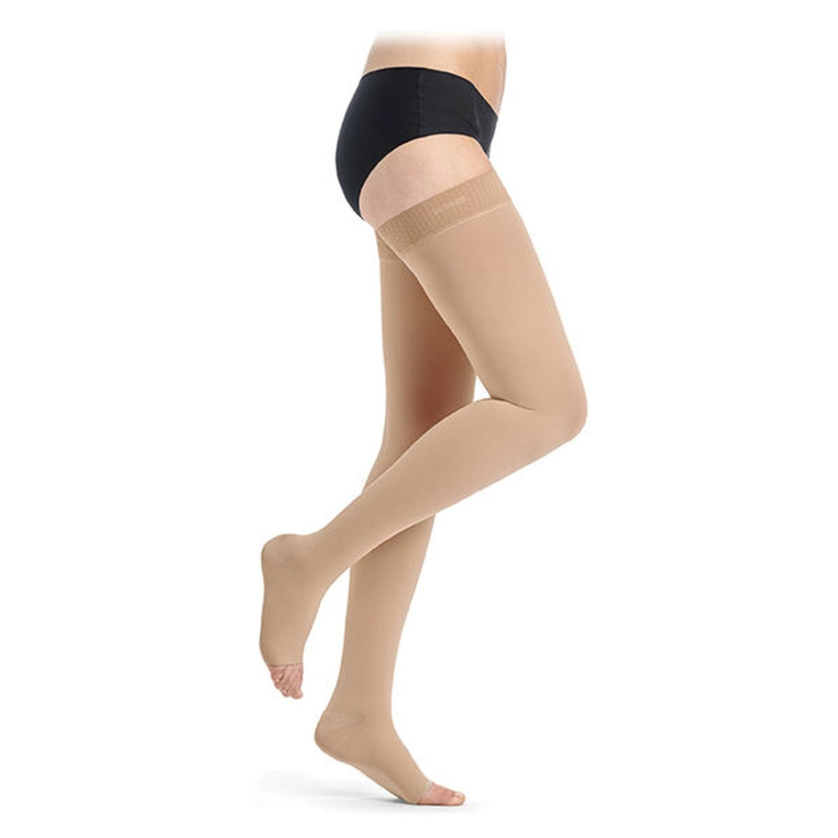 Sigvaris Cotton Class 2 Thigh Knobbed Grip-Top Open Toe - Nature