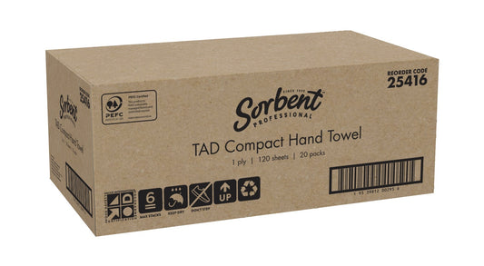 Sorbent Professional TAD Compact Hand Towel 1ply - Carton of 20 x 120pkt