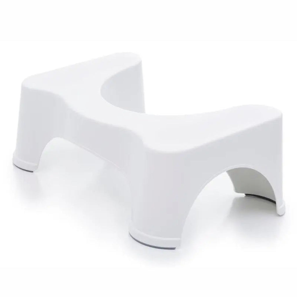 Squatty Potty Ecco 7 inch toilet stool placed in front of a toilet.