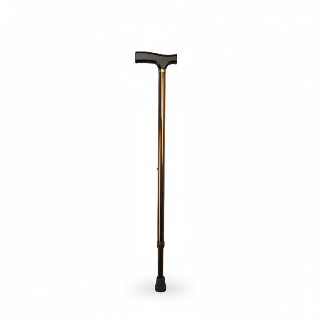 T-Handle Walking Stick Bronze full view showing aluminium frame and contoured handle for support and easier walking