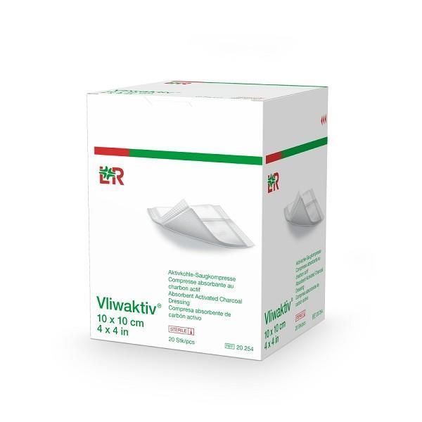 Vliwaktiv Absorbent Charcoal Dressing 10x10cm (Box of 20)