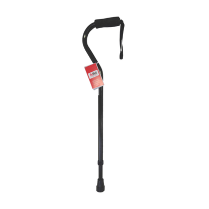 Walking stick with offset handle in black finish.