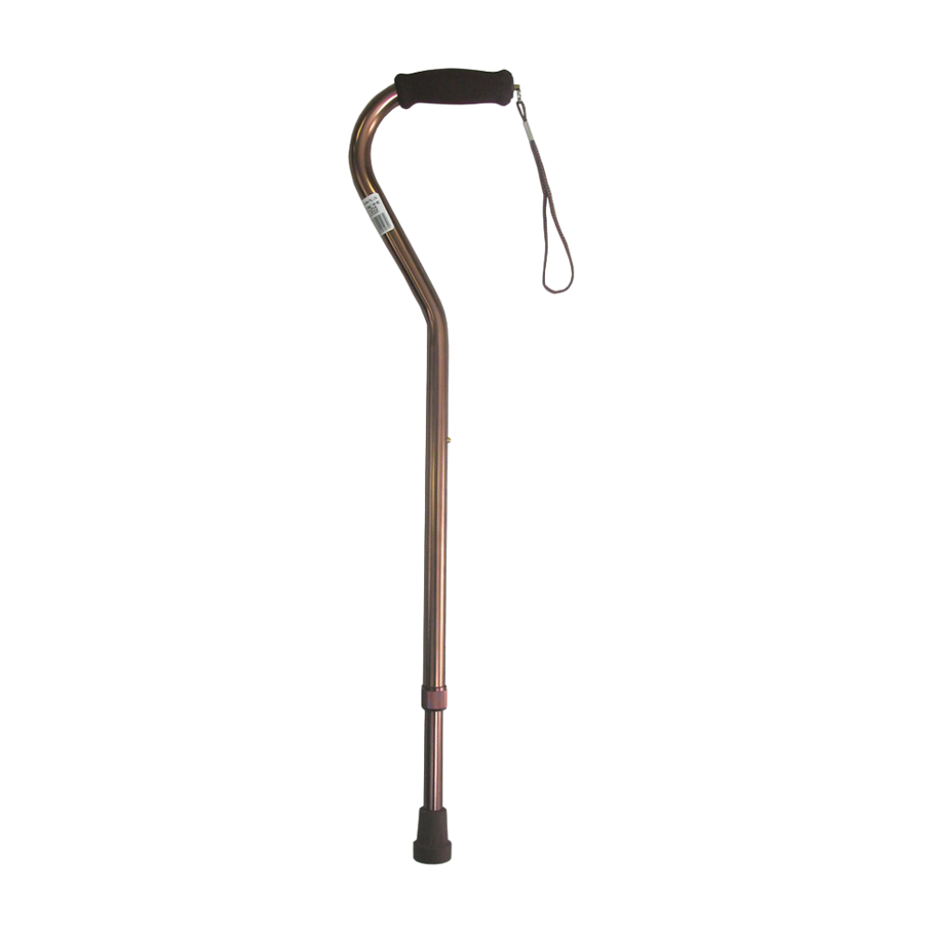 Walking stick with offset handle in bronze finish.

