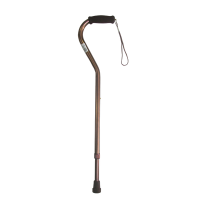 Walking stick with offset handle in bronze finish.

